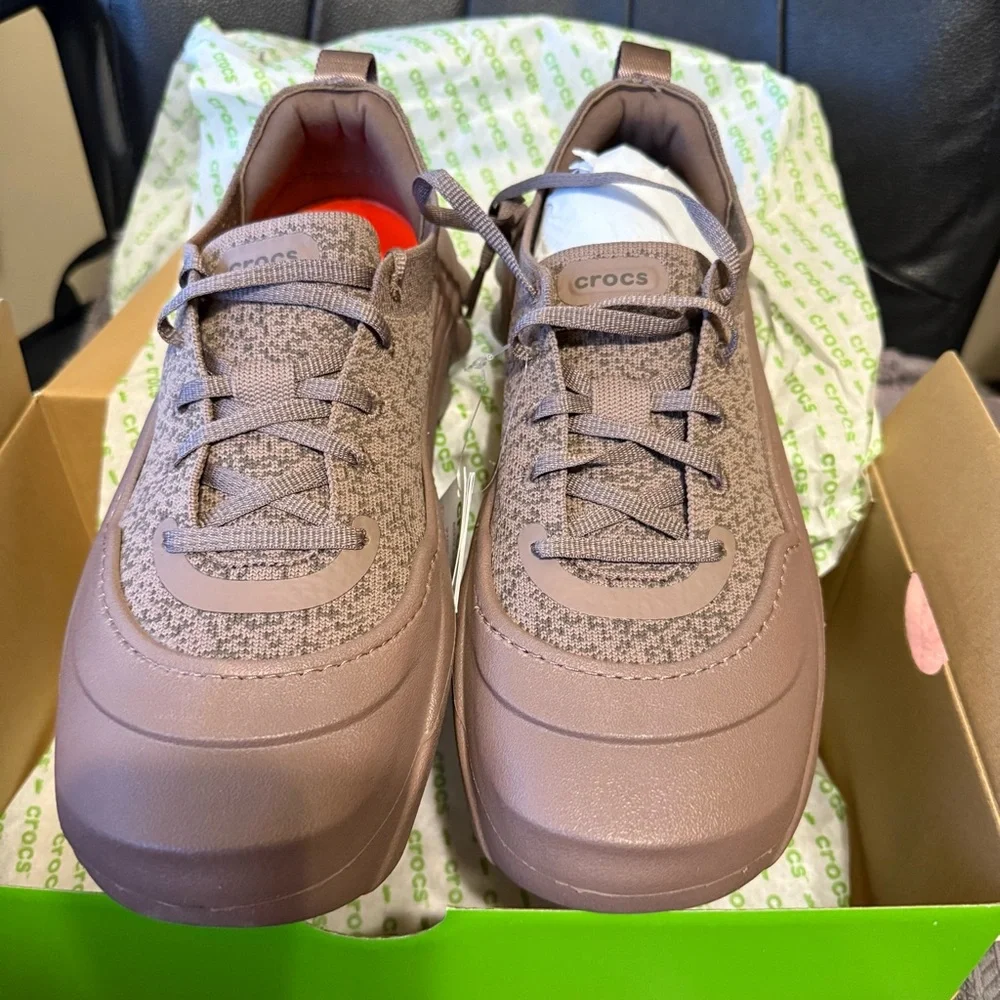 Crocs Echo Surge Truffle Brown‎ Knit Sneakers, Men’s 8/Women’s 10, lightweight